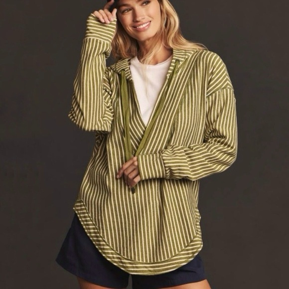Anthropology Pilco Wharfside Hooded Sweatshirt Green Motif Size 2X - Picture 1 of 12